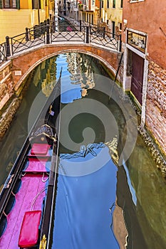 Colorful Gondola Canal Bridge Venice Italy
