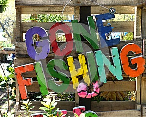 Colorful GONE FISHING Metal Sign