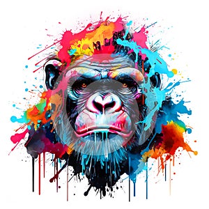 Colorful gorilla head on clean background, DTG Printing, DTF Transfer, Sublimation designs, Monkey Wild Animals.