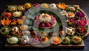 Colorful gourmet dessert table with fresh organic homemade sweets generated by AI