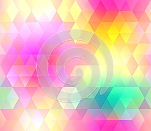 Colorful gradient hexagonal background in bright rainbow colors. Abstract blurred image.