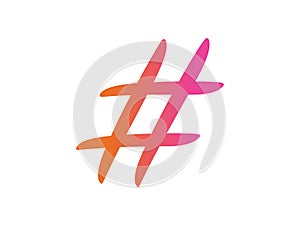 Colorful gradient isolated hand writing word HASHTAG symbol