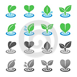 Leaf and ripple icon set