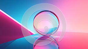 Colorful gradient sphere on reflective surface with geometric background