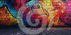 Colorful graffiti on the brick wall. Street art concept. Abstract background.