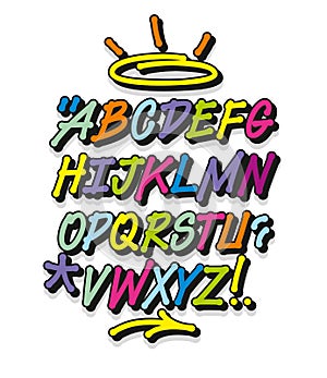 Colorful graffiti font and decorations. Vector alphabet