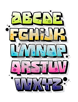 Colorful graffiti font with highlights and shadows. Vector alphabet