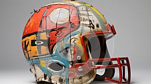 Colorful Graffiti Football Helmet Sculpture By Basquiat-inspired Outsider Artist