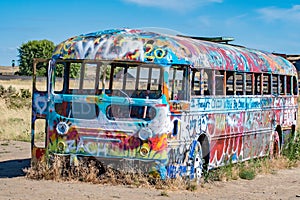 colorful graffiti on school bus in palouse washington