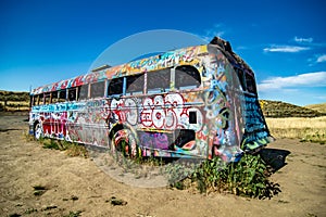 colorful graffiti on school bus in palouse washington