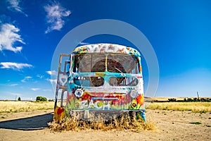 colorful graffiti on school bus in palouse washington