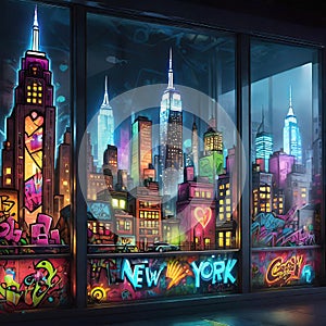 colorful graffiti on the streets of the night city, street culture and art,