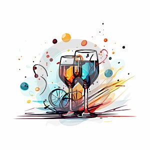 Colorful Graffiti-style Wine Glasses Vector Illustration