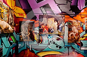 Colorful graffiti on the wall