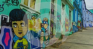 Colorful graffity with people`s faces