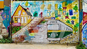 Colorful graffity wall in Valparaiso