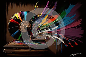 Colorful gramophone, record player abstract acryl painting.Generative ai