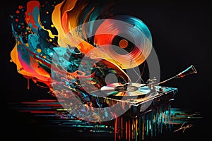 Colorful gramophone, record player abstract acryl painting.Generative ai