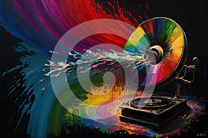 Colorful gramophone, record player abstract acryl painting.Generative ai