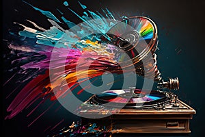 Colorful gramophone, record player abstract acryl painting.Generative ai