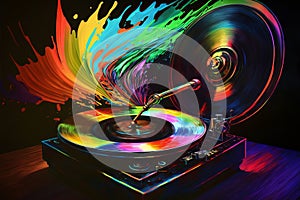 Colorful gramophone, record player abstract acryl painting.Generative ai