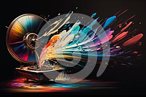 Colorful gramophone, record player abstract acryl painting.Generative ai