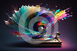 Colorful gramophone, record player abstract acryl painting.Generative ai
