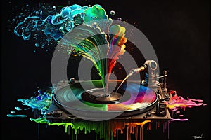 Colorful gramophone, record player abstract acryl painting.Generative ai