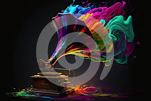 Colorful gramophone, record player abstract acryl painting.Generative ai