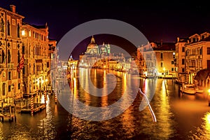 Colorful Grand Canal Salut Church Night Venice Italy