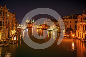 Colorful Grand Canal Salut Church Night Venice Italy