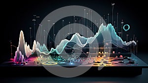 Colorful graph and chart with mountain shaped bars.