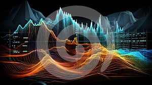 Colorful graph and chart with mountain shaped bars.