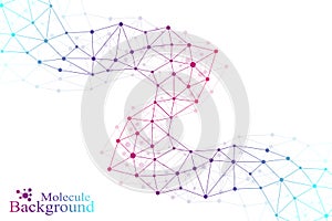 Colorful graphic background molecule and communication. Connected lines with dots. Medicine, science, technology design