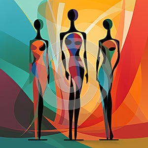 Colorful Graphic Mannequins: A Stylized Fusion Of Primitivist Art And Vibrant Futurism photo