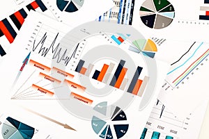 Colorful graphs, charts, marketing research and business annual report background, management project, budget planning, financial