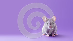 Colorful Gray Rat On Purple Background: Cute And Detailed Minimalist Portraits