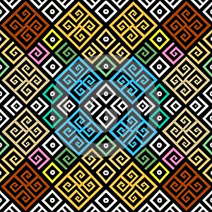 Colorful greece ancient style ornamental geometric vector seamless pattern with rhombus. Beautiful greek key meanders background
