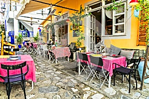 colorful Greece series - cute taverns in Skiathos island.