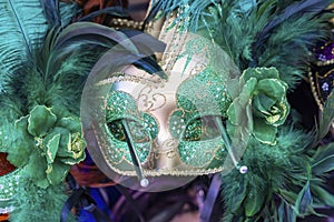 Colorful Green Mask Feathers Mardi Gras New Orleans Louisiana