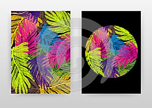 Colorful green, purple, blue, brown, yellow palm tree leaves design for annual report, brochure, flyer, poster. Colorful