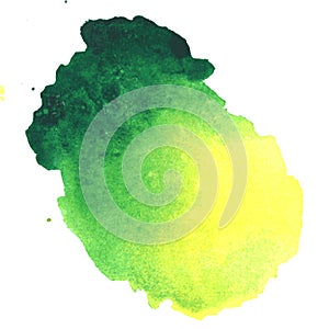 Colorful green-yellow watercolor stain with aquarelle paint blot