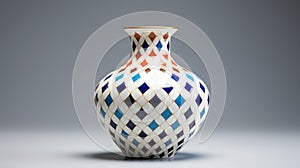 Colorful Grid Formation Vase: A Fusion Of Arabesque And Biedermeier Styles