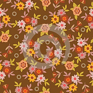 Colorful Groovy flowers seamless pattern vector illustration, hippie aesthetic floral ,Design for fashion , fabric, textile,