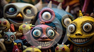 Colorful Grotesque Caricatures: A Close-up Photo Of Monster Dolls