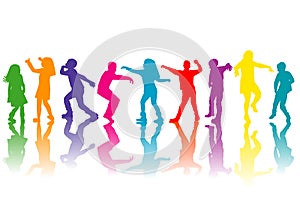 Colorful group of children silhouettes dancing