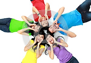 Colorful group of friends on the floor