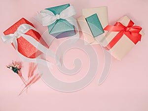 Colorful from group of gift box with wraping by shiny paper and