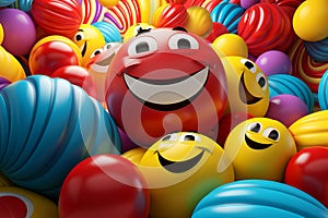 a colorful group of smiley faces surrounded by colorful balloons