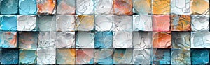 Colorful Grunge Glass Mosaic Tile Wall Texture - Abstract Square Mirror Background Banner with Generative AI Design